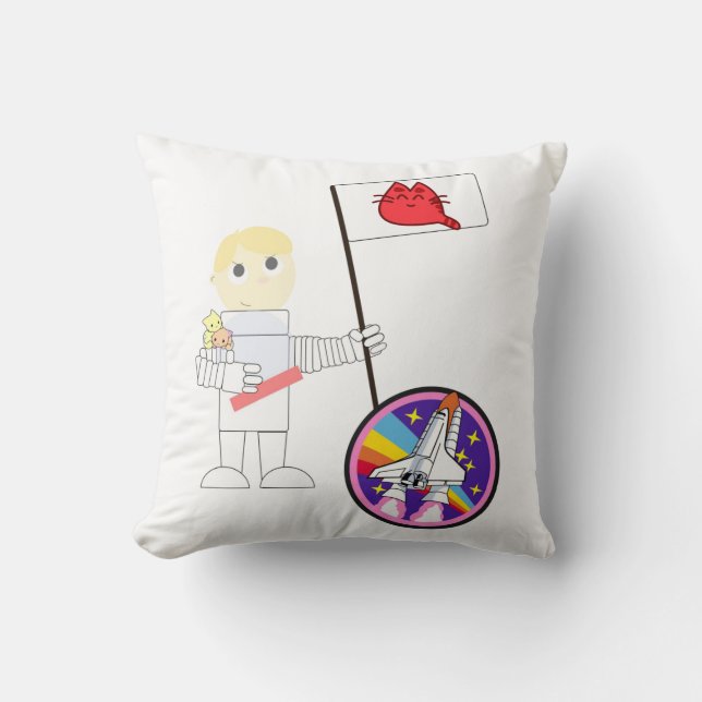 Throw Pillows White Astronaut Kitten Cat (Front)