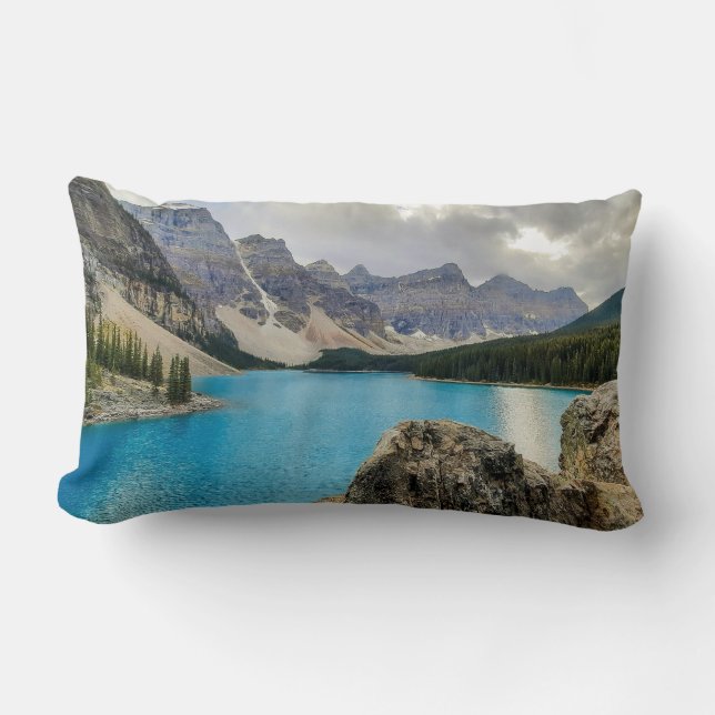 Throw Pillows with Blue Lake among Rock Mountains (Front)