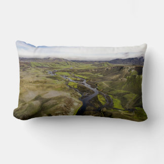 Throw Pillows with Green Grass Field and River