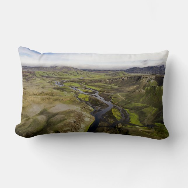 Throw Pillows with Green Grass Field and River (Front)