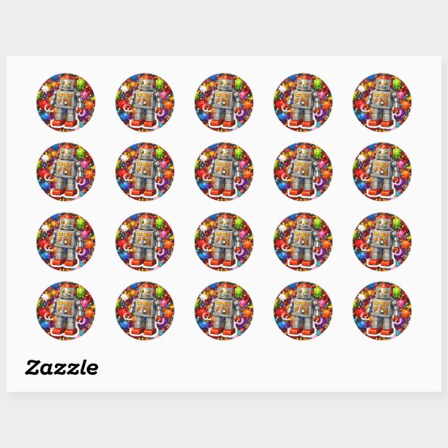 Throw robot paint splatter stick classic round sticker (Sheet)