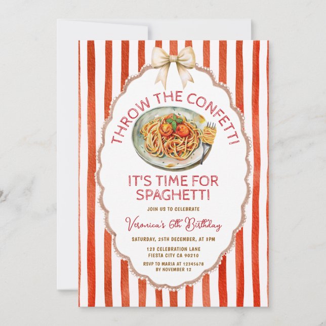 Throw The Confetti Time for Spaghetti Birthday Invitation (Front)