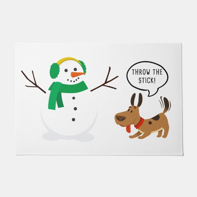 Throw The Stick Snowman & Dog Cute Funny Christmas Doormat (Front)