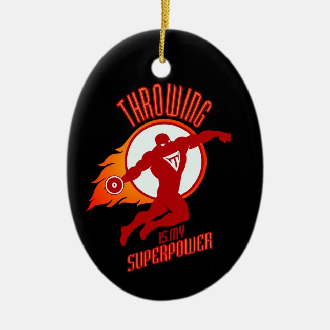 throwing discus is my superpower ceramic tree decoration (Front)