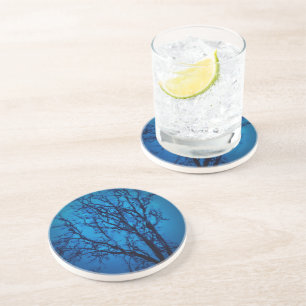 Thru The Glass, Weeping Tree Blue Abstract Art Coaster