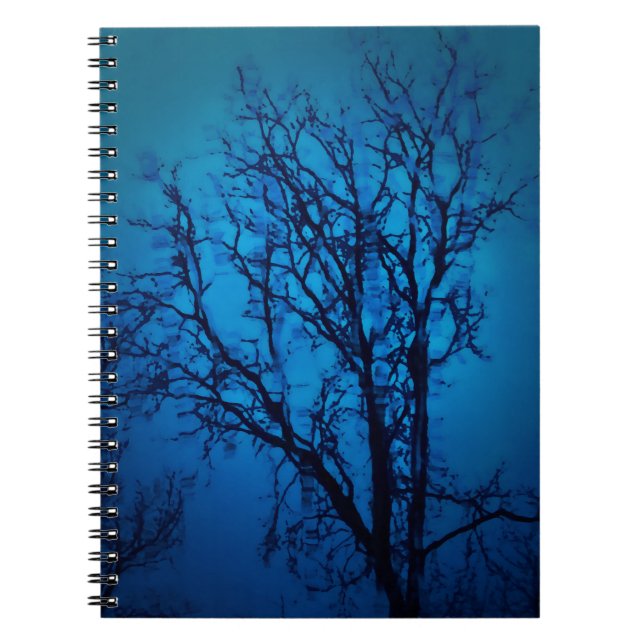 Thru The Glass, Weeping Tree Blue Abstract Art Notebook (Front)