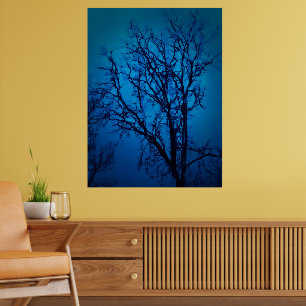Thru The Glass, Weeping Tree Blue Abstract Wall Poster