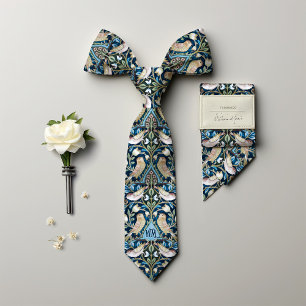 Thrushes Birds Monogram William Morris Men's Tie