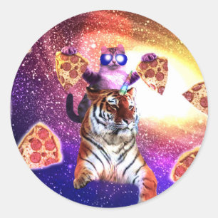 Thug Space Cat On Tiger Unicorn Classic Round Sticker