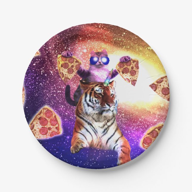 Thug Space Cat On Tiger Unicorn Paper Plate (Front)
