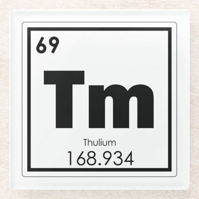 Thulium chemical element symbol chemistry formula glass coaster (Front)