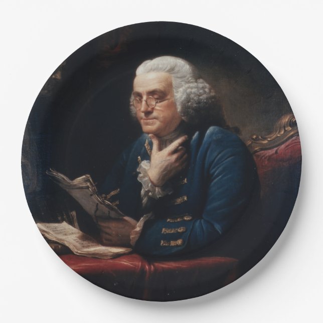 Thumb Portrait, Benjamin Franklin Founding Father Paper Plate (Front)