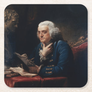 Thumb Portrait, Benjamin Franklin Founding Father Square Paper Coaster