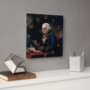 Thumb Portrait, Benjamin Franklin Founding Father Square Wall Clock