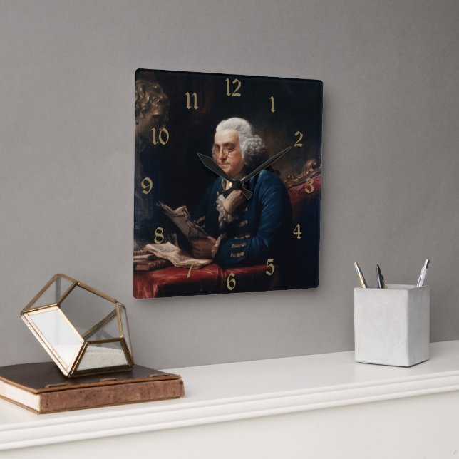 Thumb Portrait, Benjamin Franklin Founding Father Square Wall Clock (Office)