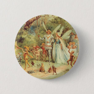 Thumbelina and Prince Wedding, Vintage Fairy Tales 6 Cm Round Badge