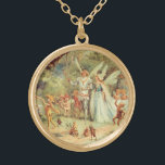 Thumbelina and Prince Wedding, Vintage Fairy Tales Gold Plated Necklace<br><div class="desc">Vintage illustration classic children's fairy tale story by Hans Christian Andersen, Thumbelina, aka Tommelise. A beautiful story of love and romance. The Fairy Princess Thumbelina and her Prince are getting married in the forest surrounded by friends and fairies. Thumbelina receives a pair of wings from her prince now she can...</div>