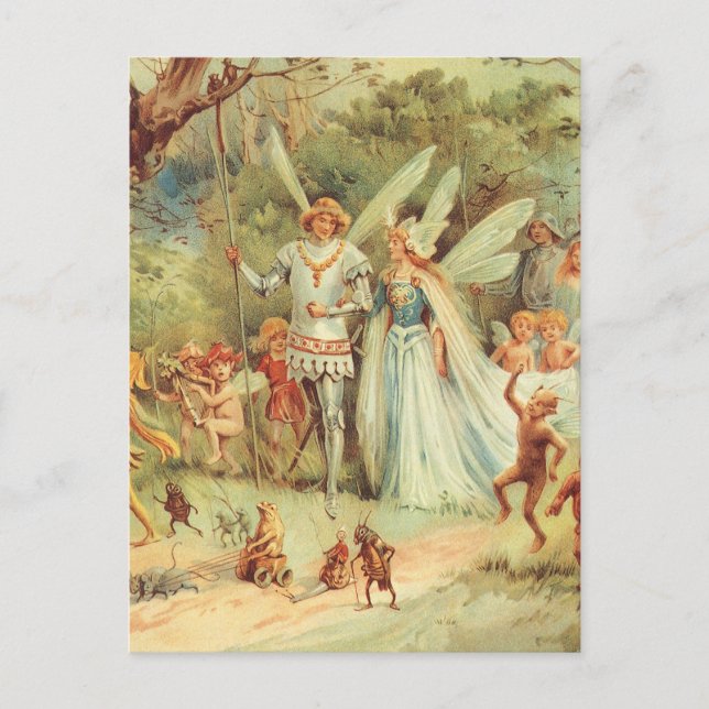 Thumbelina and Prince Wedding, Vintage Fairy Tales Postcard (Front)