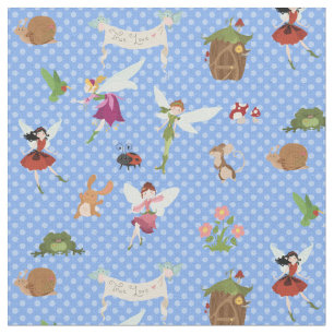 Thumbelina Fairies Flower Angels blue polka dots Fabric