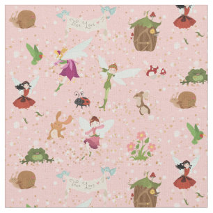 Thumbelina Fairies Flower Angels pink/gold glitter Fabric