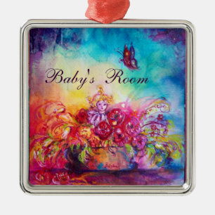 THUMBELINA ,FLOWER BASKET AND BUTTERFLY METAL ORNAMENT