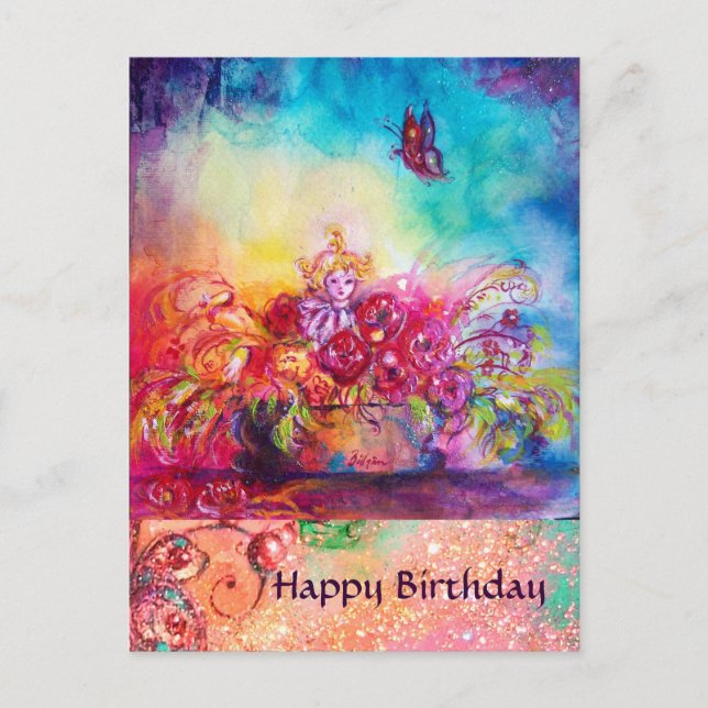 THUMBELINA,FLOWER BASKET AND BUTTERFLY POSTCARD (Front)