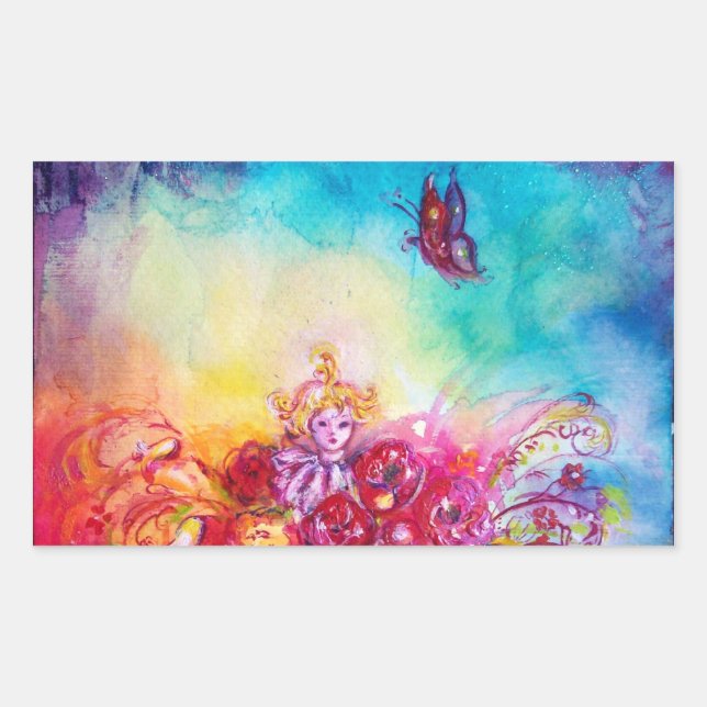 THUMBELINA ,FLOWER BASKET AND BUTTERFLY RECTANGULAR STICKER (Front)