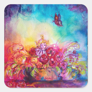 THUMBELINA ,FLOWER BASKET AND BUTTERFLY SQUARE STICKER