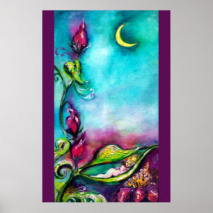 THUMBELINA SLEEPING BETWEEN ROSE LEAVES POSTER