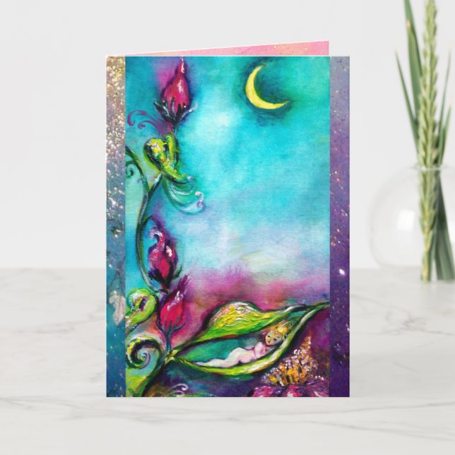 THUMBELINA SLEEPING IN THE MOONLIGHT /ROSE BASKET CARD (Front)