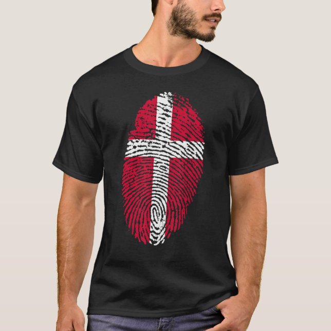 Thumbprint Fingerprint Denmark Flag T-Shirt (Front)