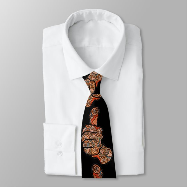 Thumbs Up Black Aboriginal Tie (Tied)