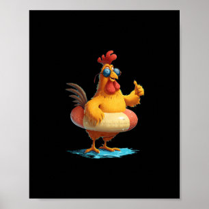Thumbs Up Chicken In Holiday Pool Ring Costume  Poster