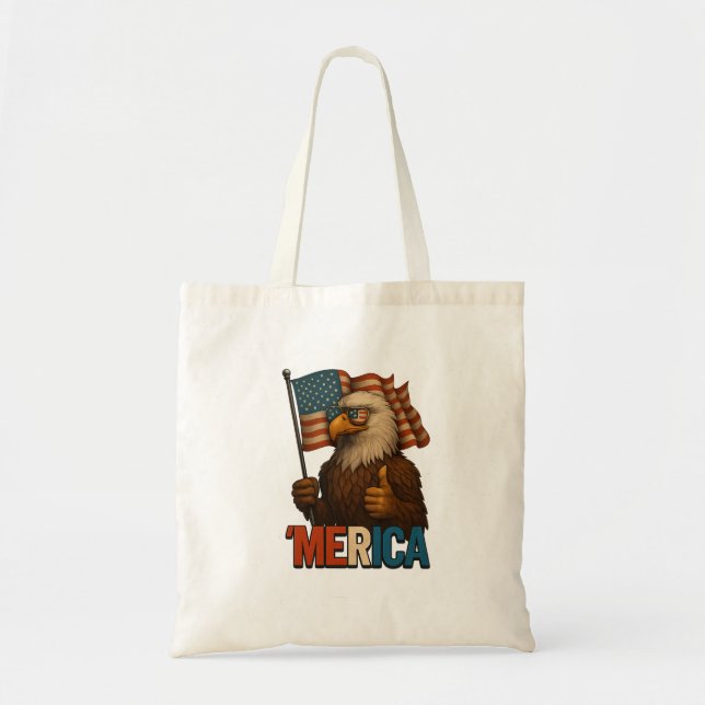 Thumbs Up Merica Eagle Funny and Patriotic Tote Bag (Front)