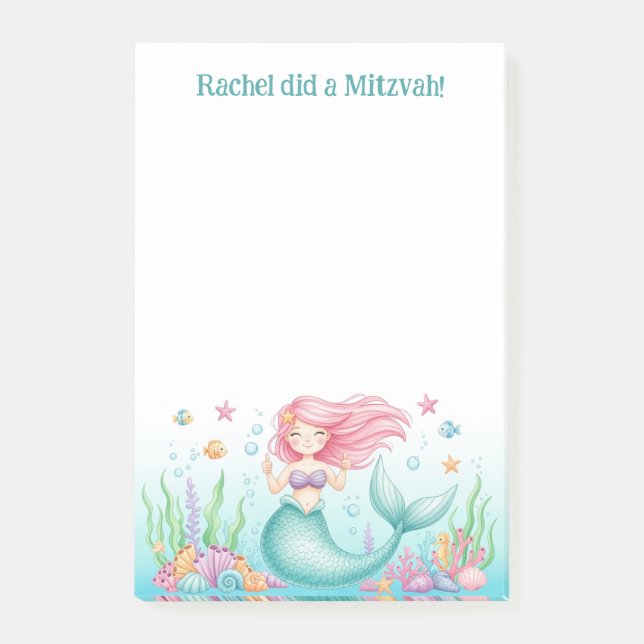 Thumbs up Mermaid Personalised Mitzvah Post-it Notes (Front)