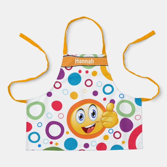 Thumbs up smiling emoji and colorful circles apron (Front)