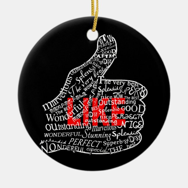 Thumbs up with LIKE text design Ceramic Tree Decoration (Front)