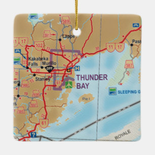 Thunder Bay ON Map Ceramic Ornament