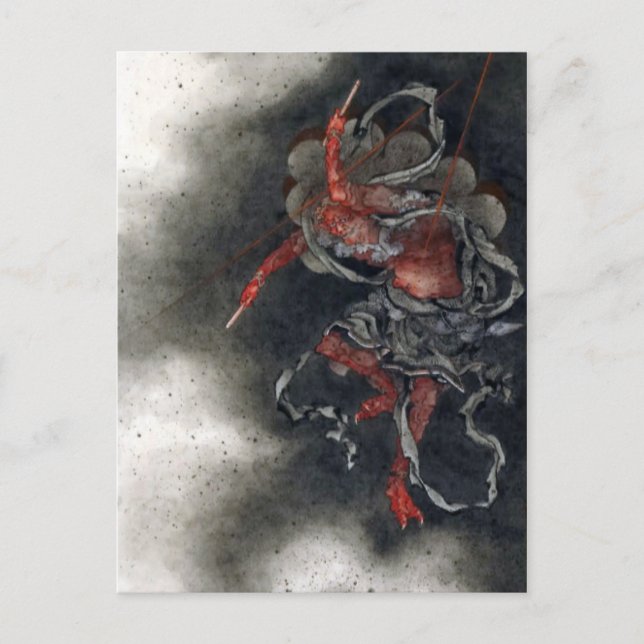 "Thunder God" by Hokusai Postcard (Front)