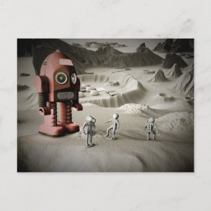 Thunder Robot and Toy Spacemen Retro Styled Postca Postcard