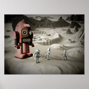 Thunder Robot and Toy Spacemen Retro Styled Print