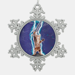 Thunder warrior cat snowflake pewter christmas ornament