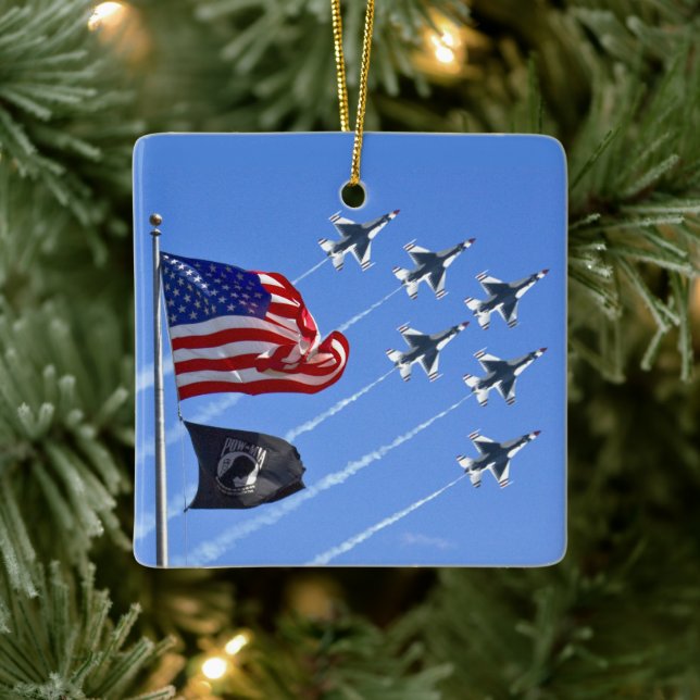 Thunderbird Jets USA MIA/POW Flag Ceramic Ornament (Tree)