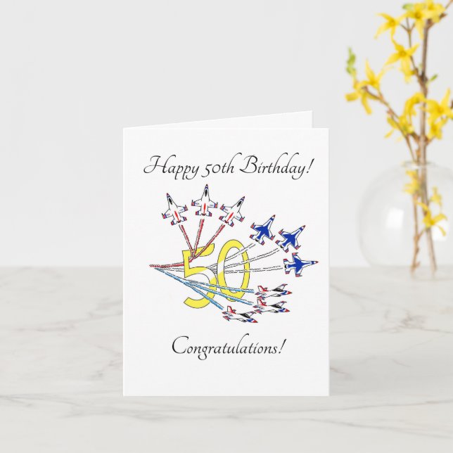 Thunderbirds 50th - Birthday Card White (Yellow Flower)