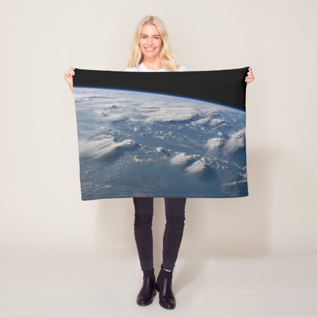 Thunderhead Anvils Of Earth Onto Southern Borneo. Fleece Blanket (In Situ)