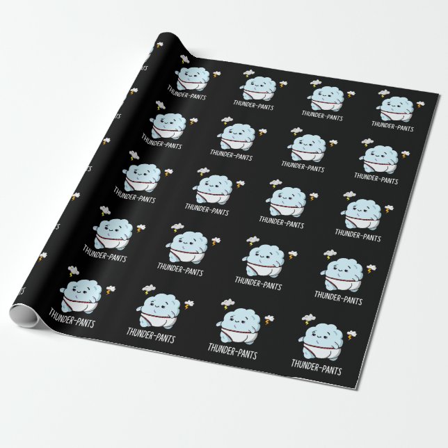 Thunderpants Funny Cloud Weather Pun Dark BG Wrapping Paper (Unrolled)