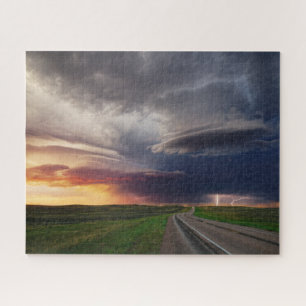 Thunderstorm and Lightning at Sunset in Wyoming Jigsaw Puzzle