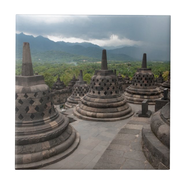 Thunderstorm over Borobudur Ceramic Tile (Front)
