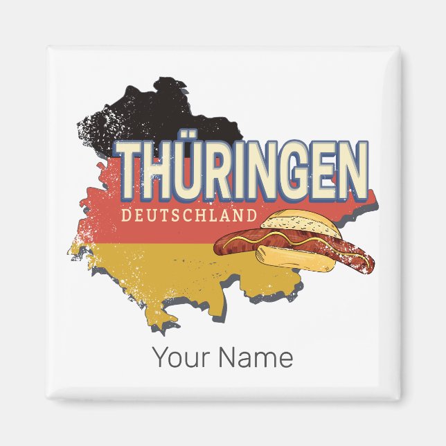 Thuringia Germany Retro Federal State Map Vintage Magnet (Front)