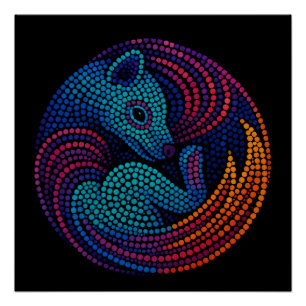 Thylacine Dream – Vibrant Dot Art in Modern Colour Poster